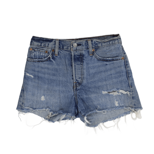 Levi's 501 Distressed Cut Off Denim Shorts Womens Size 28 Vintage Blue High Rise Button Fly Casual Summer Jeans