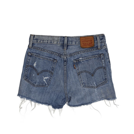 Levi's 501 Distressed Cut Off Denim Shorts Womens Size 28 Vintage Blue High Rise Button Fly Casual Summer Jeans