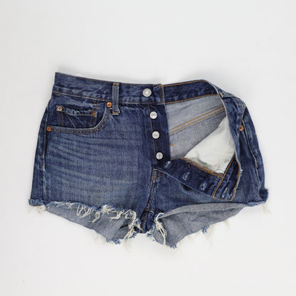 Levi's 501 High Rise Distressed Denim Shorts Womens Vintage Blue Raw Hem 28W