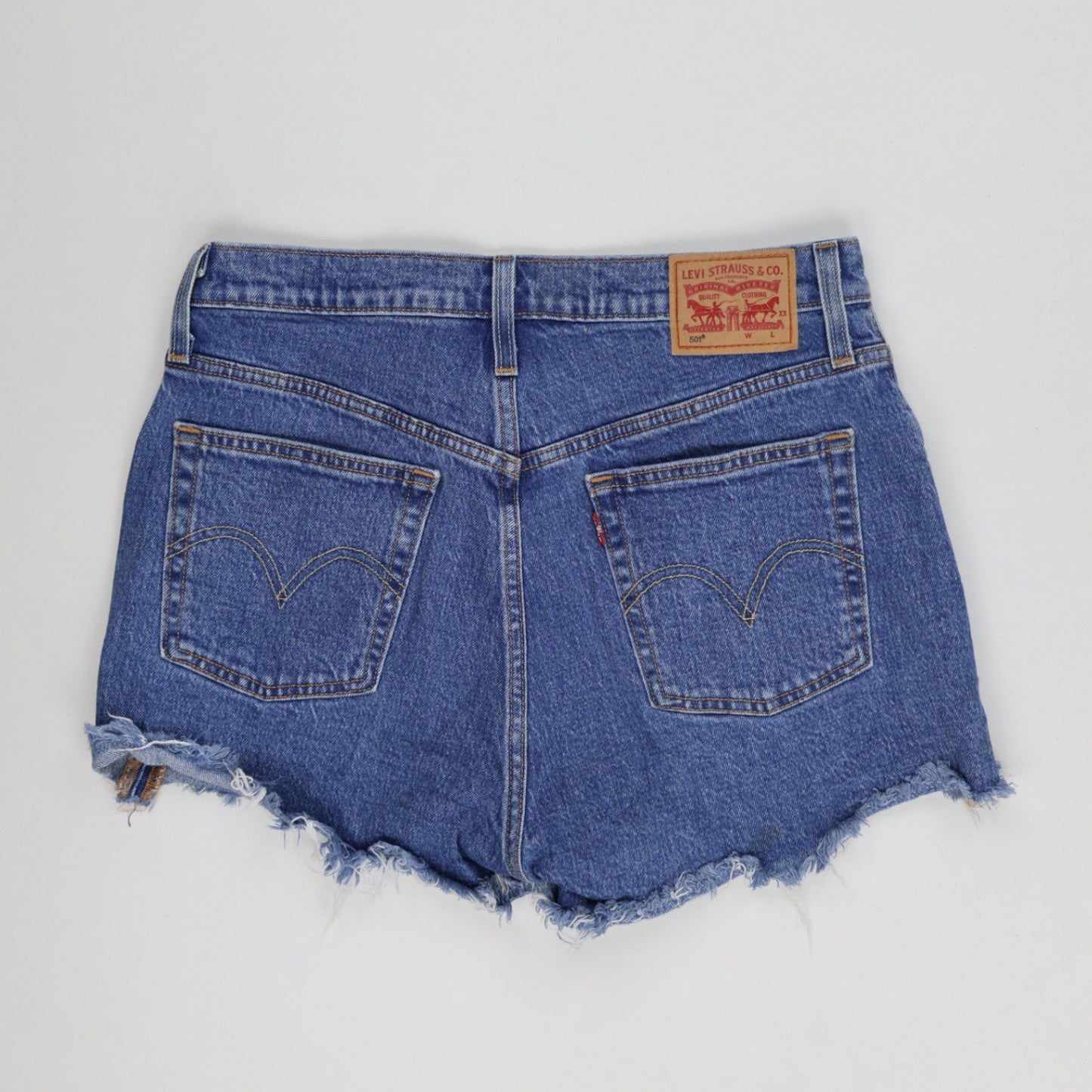 Levi's 501 High Rise Blue Denim Cut Off Shorts Distressed Frayed Hem Womens