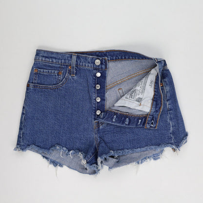Levi's 501 High Rise Blue Denim Cut Off Shorts Distressed Frayed Hem Womens