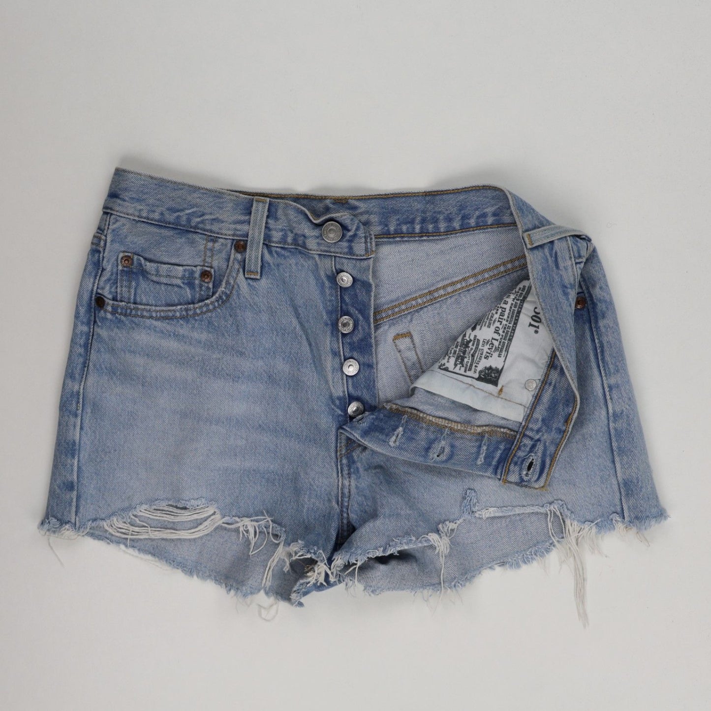 Levi's Vintage Light Blue High Waisted Distressed Denim Shorts Womens W31 Button Fly