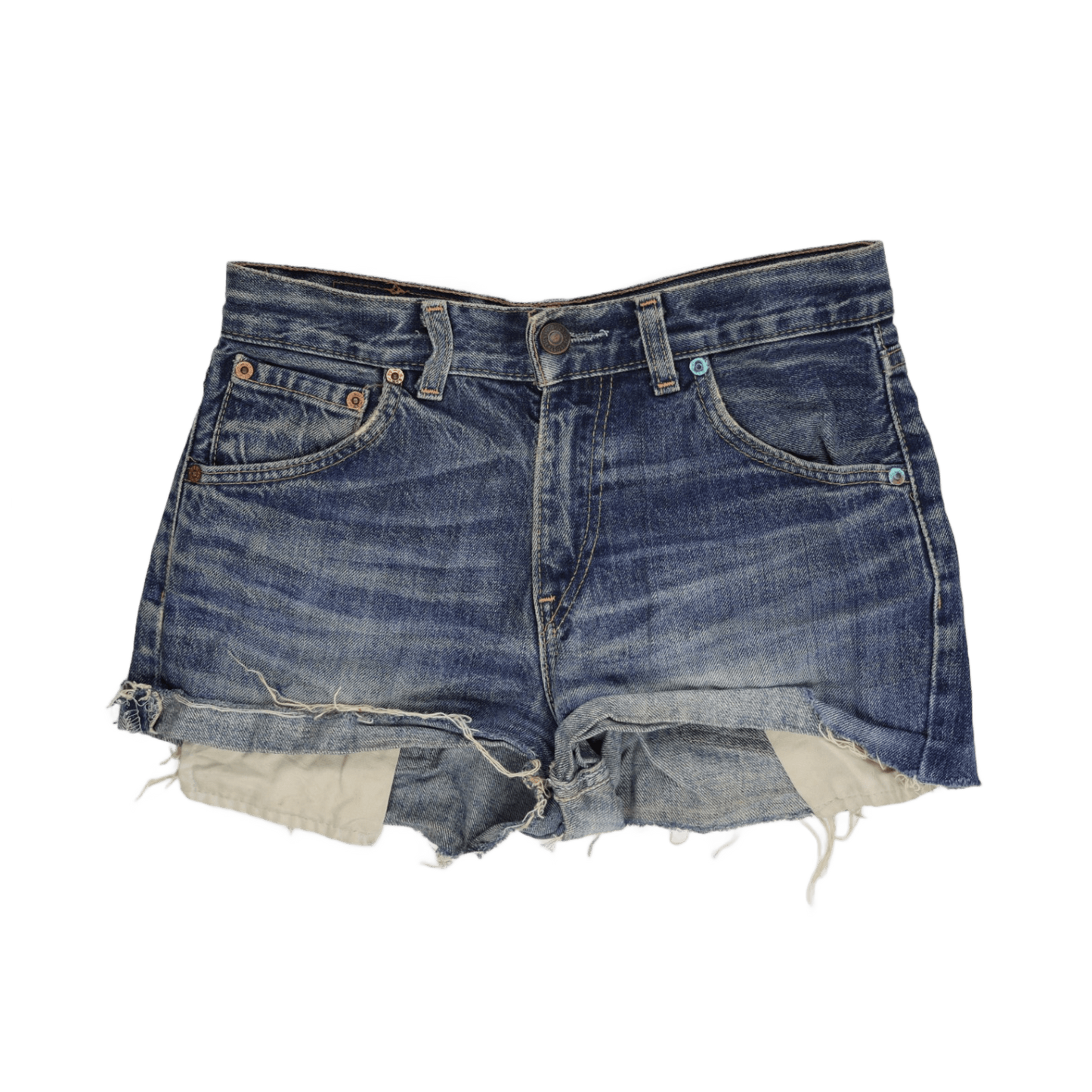 Levi's Vintage Distressed Blue Denim Cut-Off Shorts Womens W32 Raw Hem Summer Casual