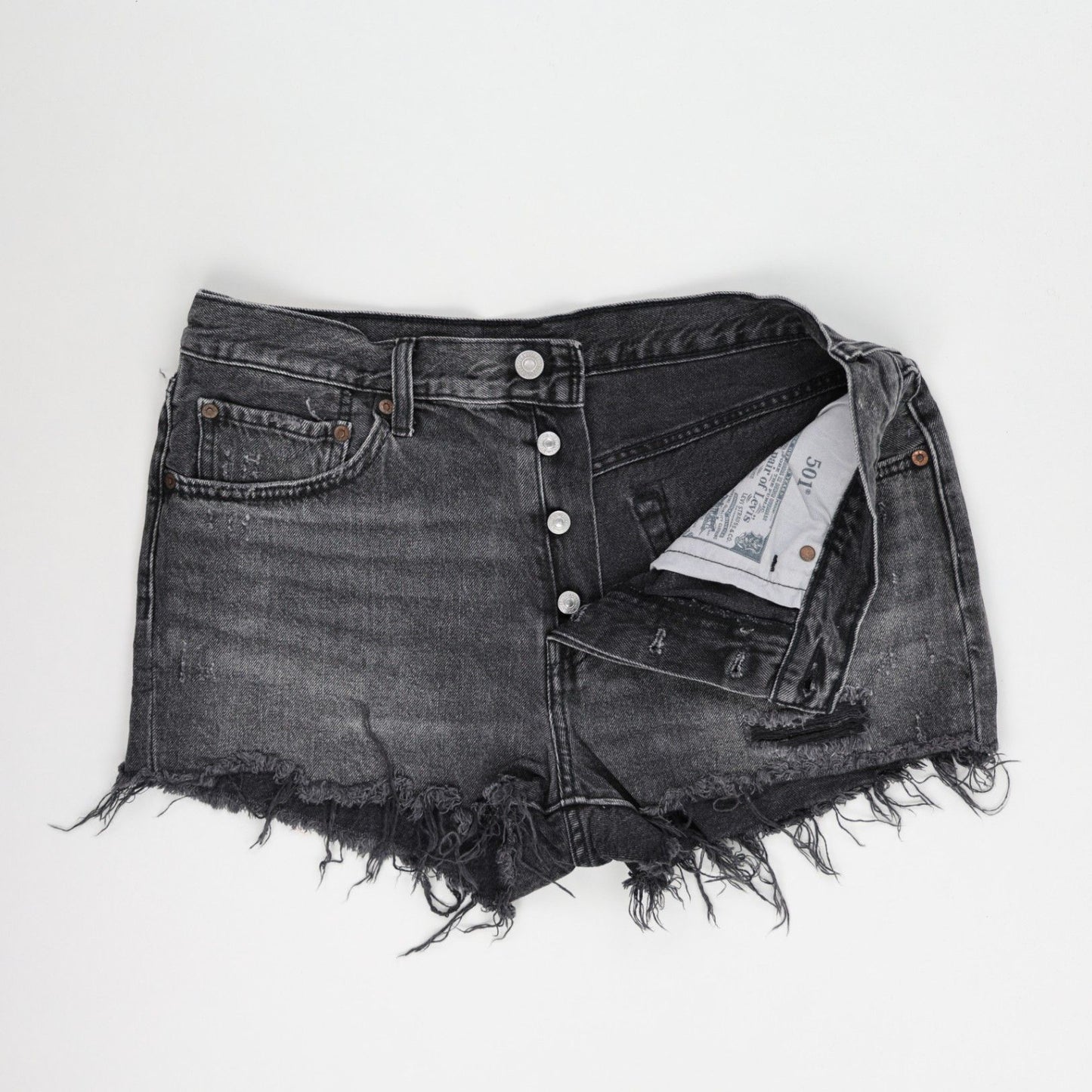 Levi's 501 Original Black Denim Distressed Cut Off Shorts Womens W30 Classic Summer Vintage Style