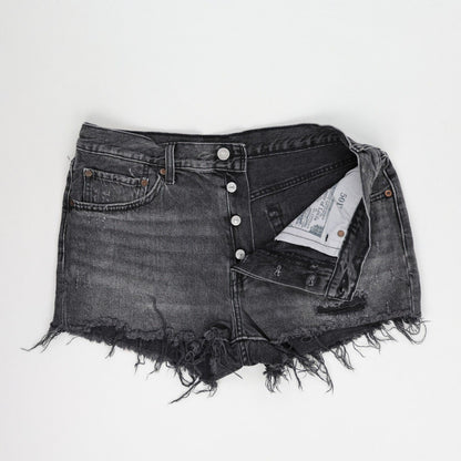 Levi's 501 Original Black Denim Distressed Cut Off Shorts Womens W30 Classic Summer Vintage Style