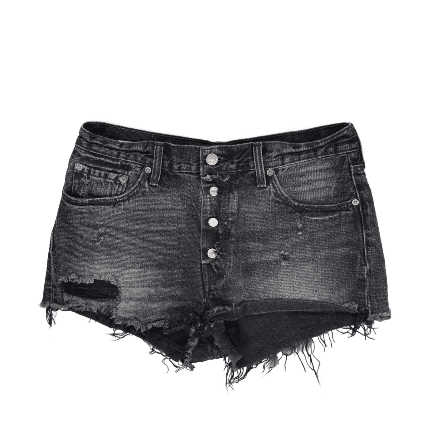 Levi's 501 Black Distressed Denim High Waist Shorts, 28W Authentic Vintage