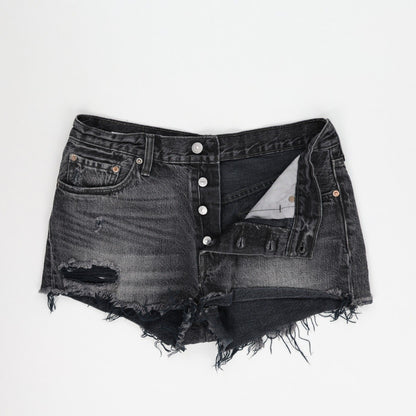 Levi's 501 Black Distressed Denim High Waist Shorts, 28W Authentic Vintage