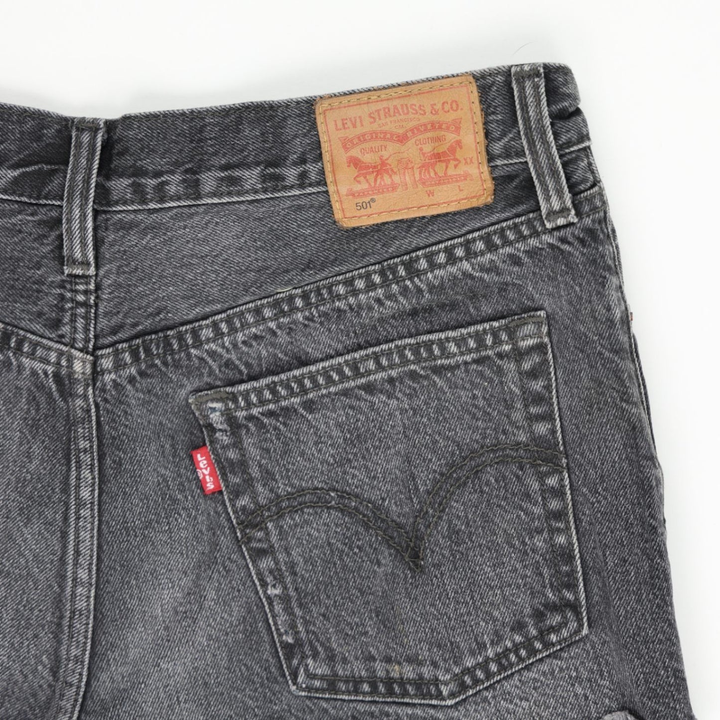Levi's 501 Black Distressed Denim High Waist Shorts, 28W Authentic Vintage