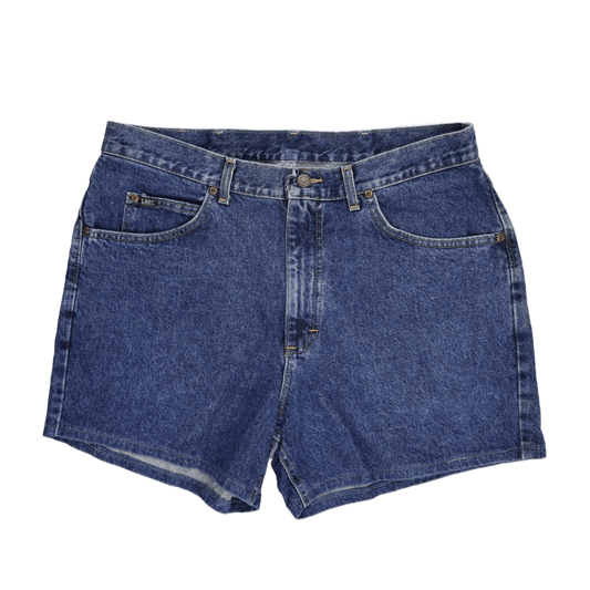 Lee Vintage Blue Denim High Waist Shorts - Classic Relaxed Fit, Casual Summer Staple, Ladies Size 12, Authentic 90s Style