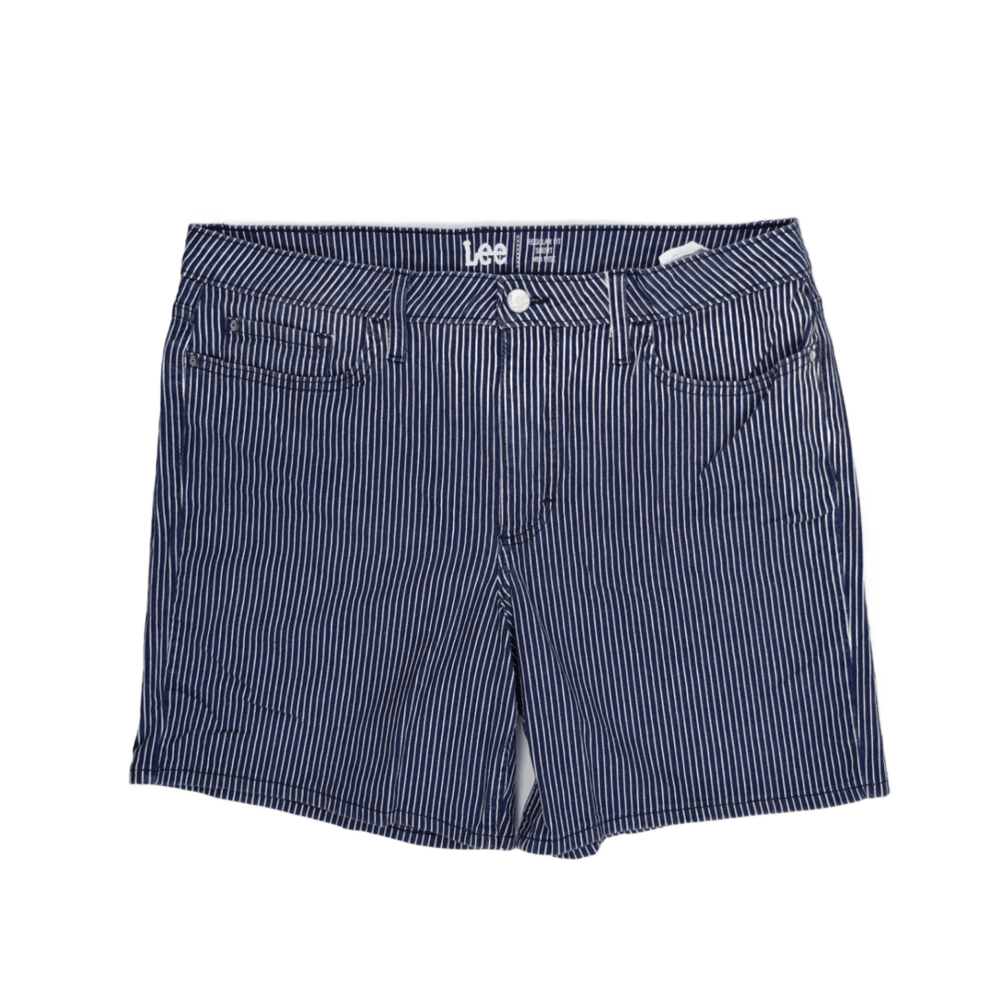 Lee Regular Fit Women's Blue & White Pinstripe Cotton Shorts, Classic Summer Casualwear