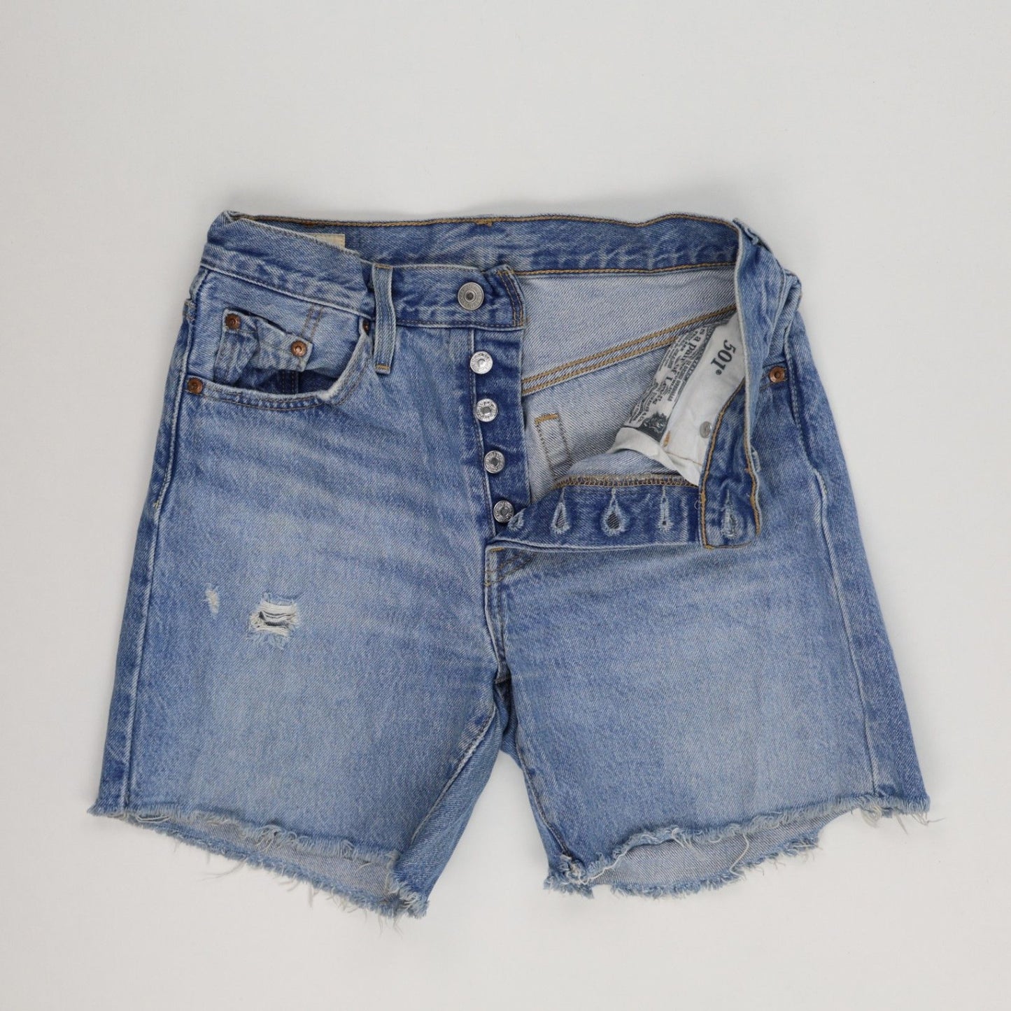 Levi's 501 High-Waist Distressed Denim Shorts Vintage Style Blue W30 L