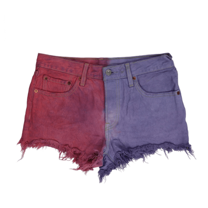 Levi's 501 Colourblock Red Purple Frayed Hem Denim Shorts W32 Unique Festival Style