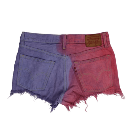 Levi's 501 Colourblock Red Purple Frayed Hem Denim Shorts W32 Unique Festival Style