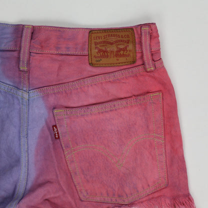 Levi's 501 Colourblock Red Purple Frayed Hem Denim Shorts W32 Unique Festival Style