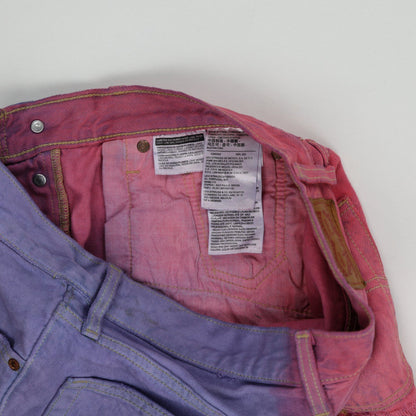 Levi's 501 Colourblock Red Purple Frayed Hem Denim Shorts W32 Unique Festival Style