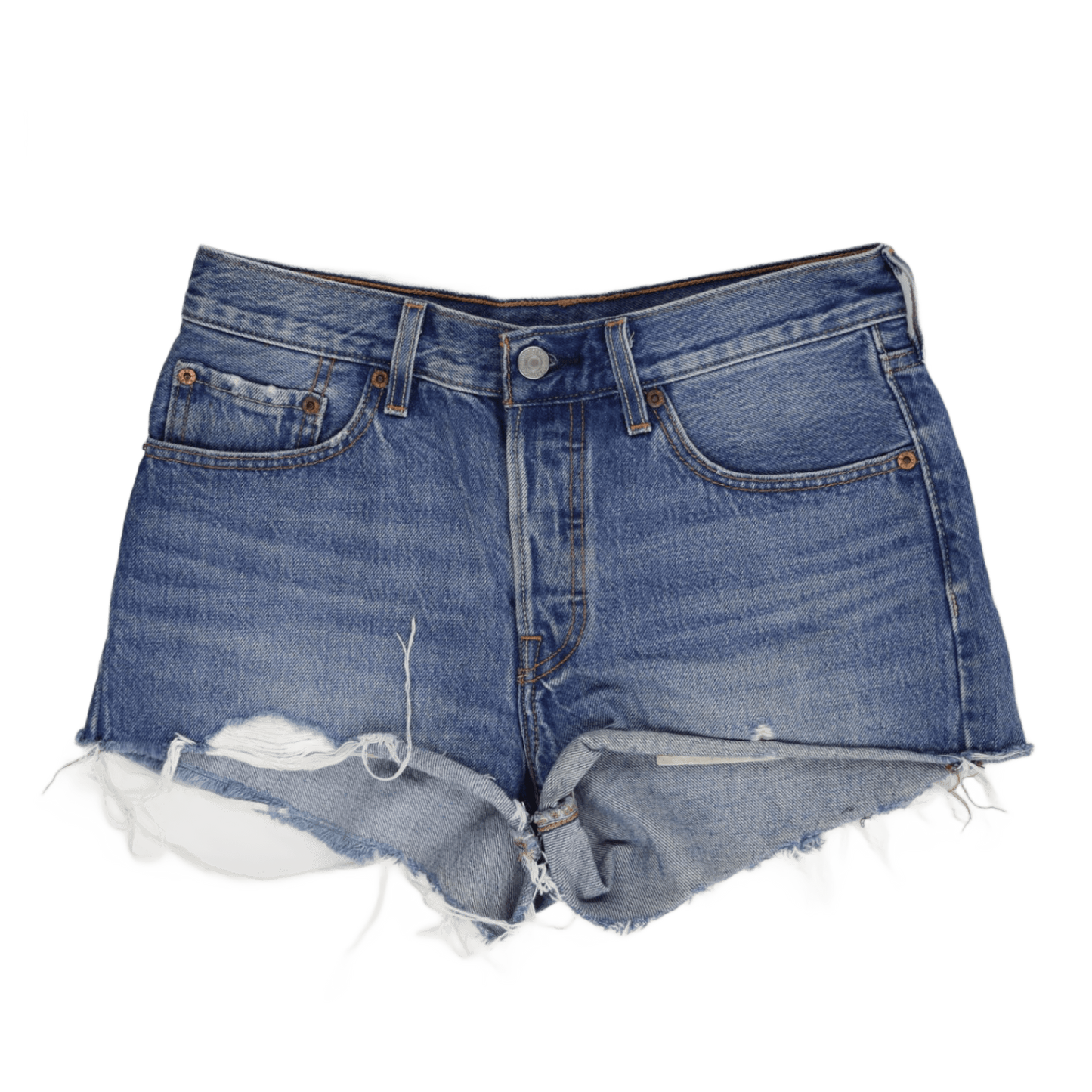 Levi's 501® High Rise Frayed Hem Denim Shorts Womens Blue Cotton Vintage Look 30W
