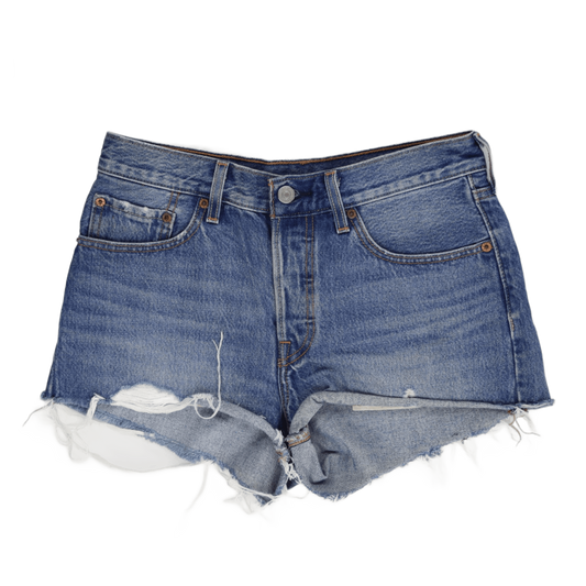 Levi's 501® High Rise Frayed Hem Denim Shorts Womens Blue Cotton Vintage Look 30W