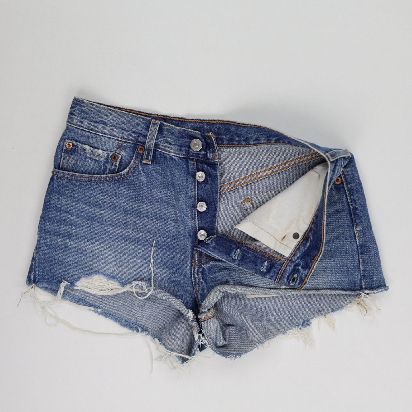Levi's 501® High Rise Frayed Hem Denim Shorts Womens Blue Cotton Vintage Look 30W