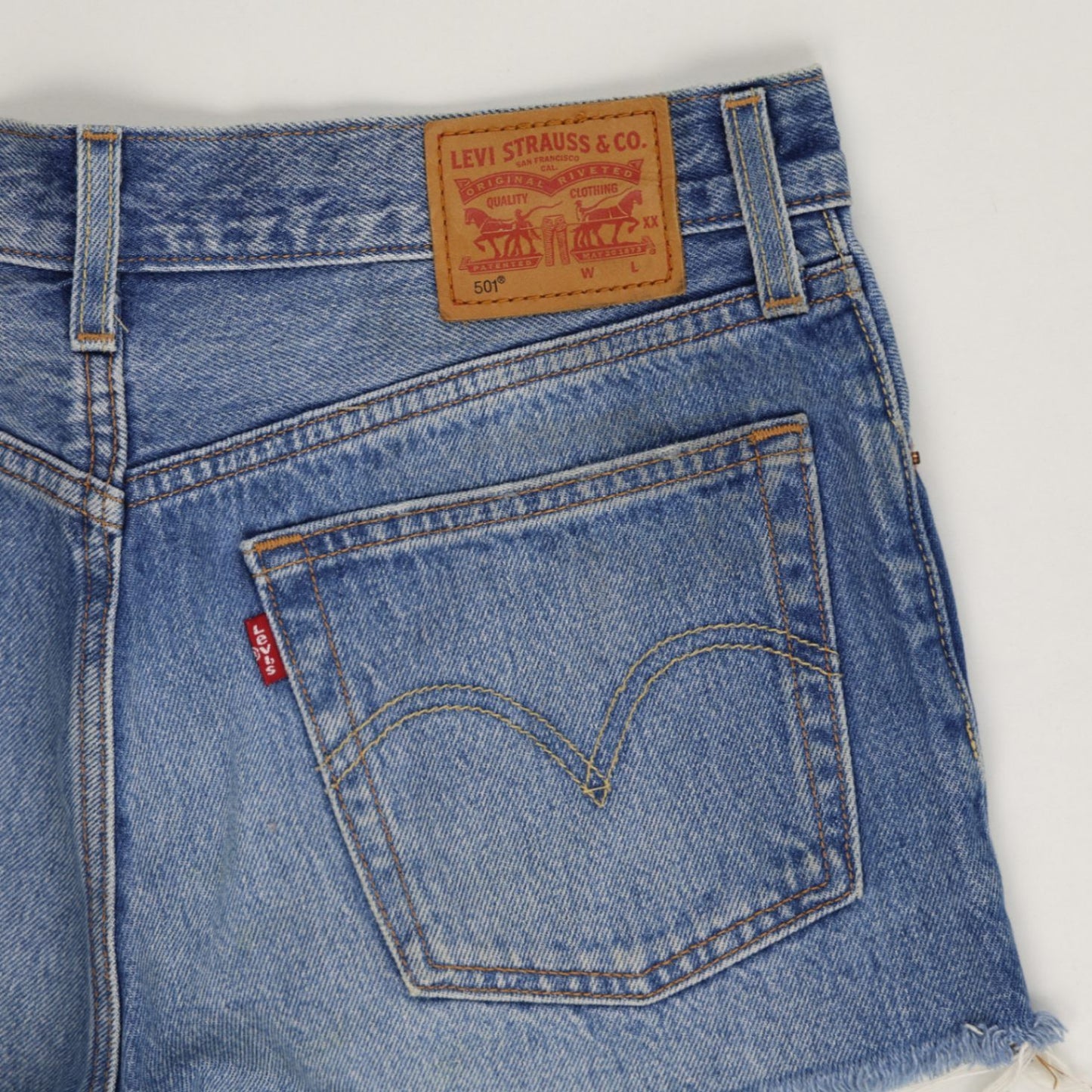 Levi's 501® High Rise Frayed Hem Denim Shorts Womens Blue Cotton Vintage Look 30W