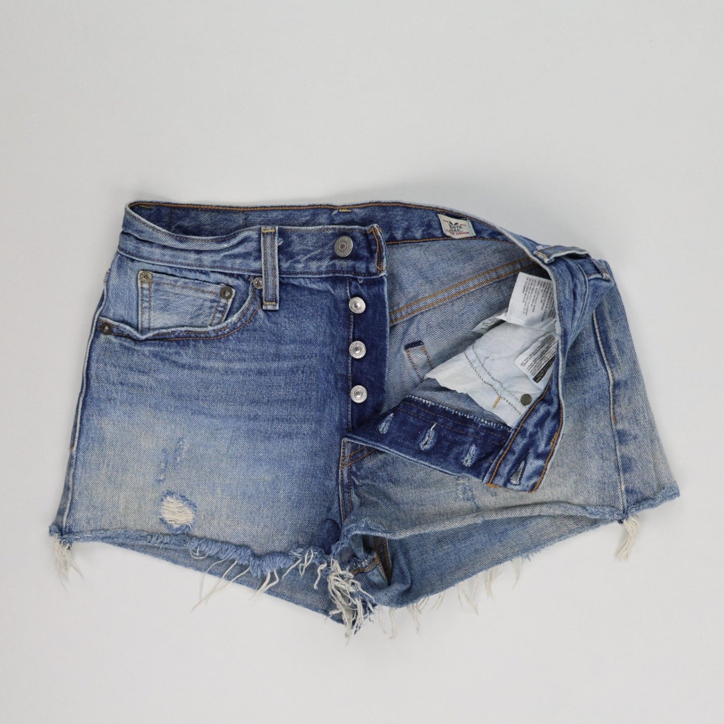 Levi's Womens 501 High Rise Distressed Denim Shorts Blue, Size 30 – Classic Cut Off Festival Jean Shorts