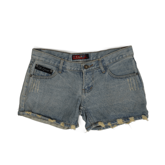 Wrangler Vintage Distressed Denim Shorts Womens Size L Light Blue Raw Hem Summer Staple