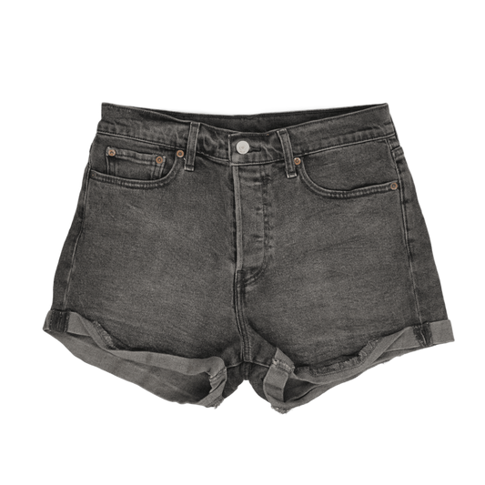 Levi's Women's Black Denim High Waisted Vintage Style Jean Shorts, Size 10, Classic Button Fly, Used