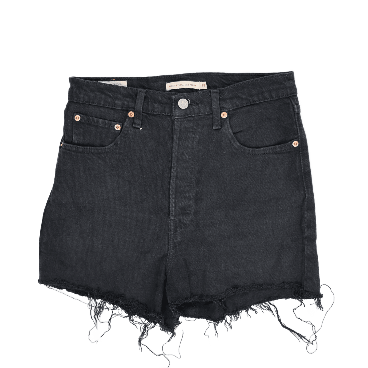 Levi's High Rise Black Denim Cut-Off Shorts, Size 26, Button Fly, Waterless, Womens