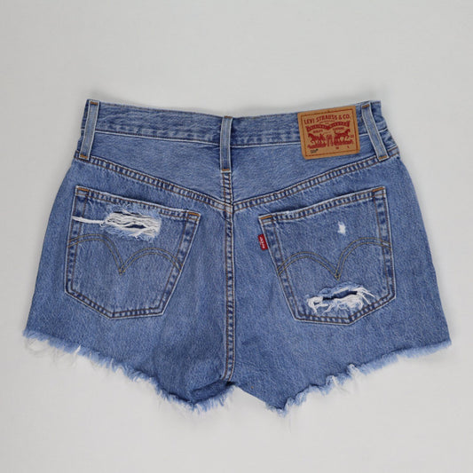 Levi’s 501 Distressed Blue High-Waisted Denim Shorts, Size 30 Womens Vintage Style