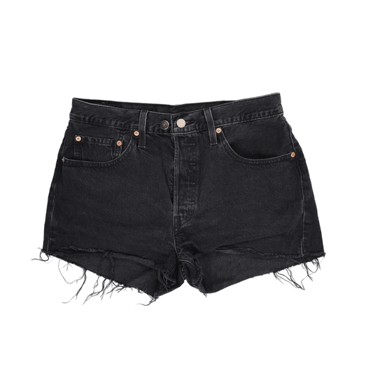Levi's 501 Black High Waisted Vintage Denim Shorts, Waterless, Frayed Hem, Size W27 L26