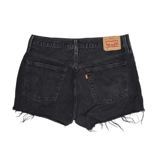 Levi's 501 Black High Waisted Vintage Denim Shorts, Waterless, Frayed Hem, Size W27 L26