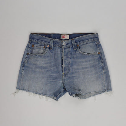 Levi's 501 Vintage Denim Shorts in Blue, Frayed Hem, W30, Iconic Summer Style
