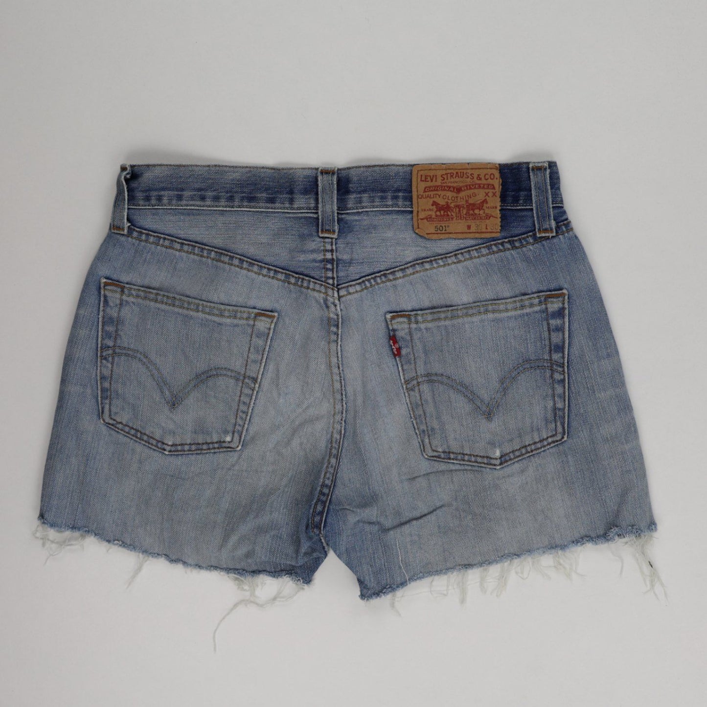 Levi's 501 Vintage Denim Shorts in Blue, Frayed Hem, W30, Iconic Summer Style