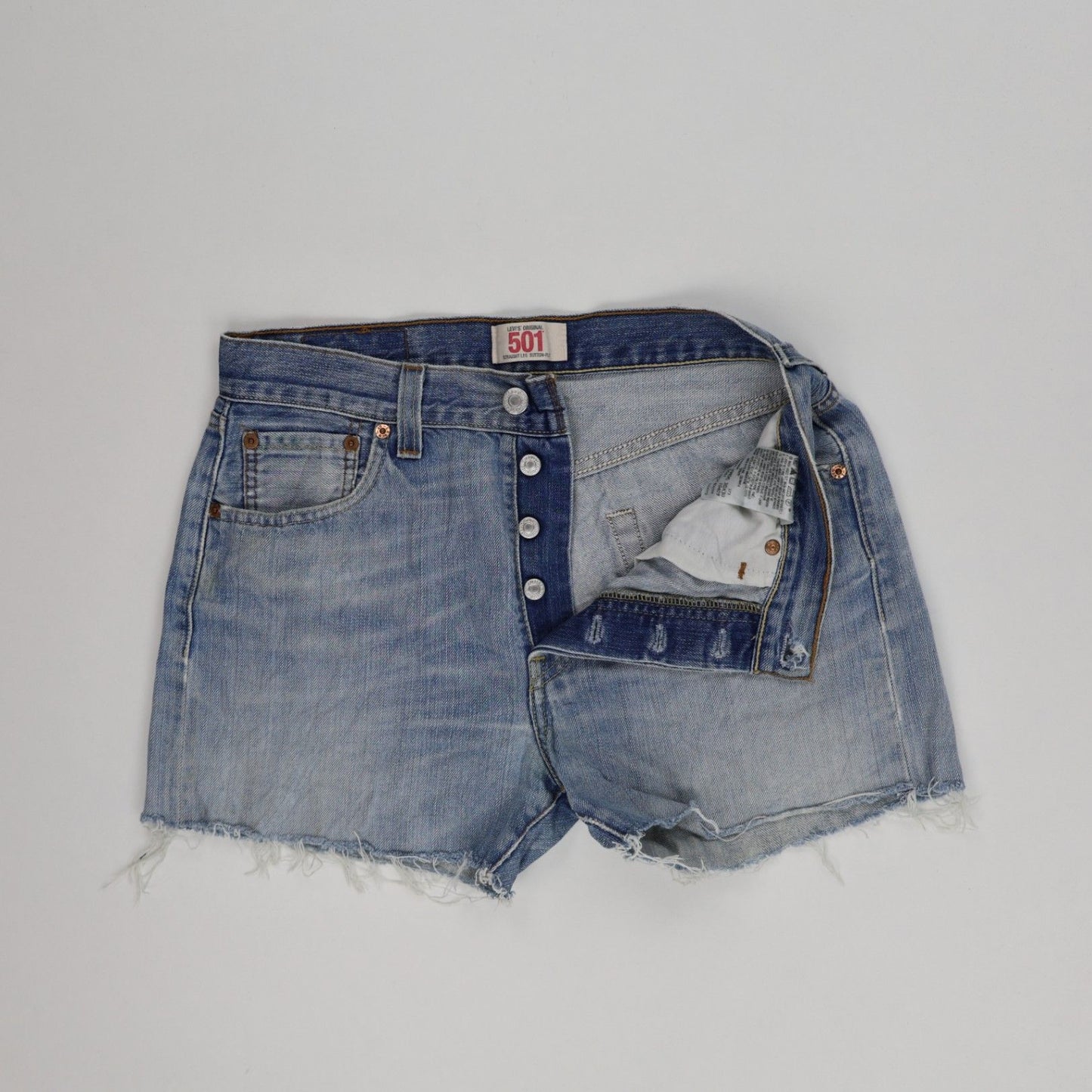 Levi's 501 Vintage Denim Shorts in Blue, Frayed Hem, W30, Iconic Summer Style