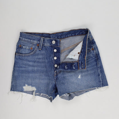Levi's 501 High Rise Distressed Blue Denim Shorts Women’s 29W Vintage Style Frayed Hem