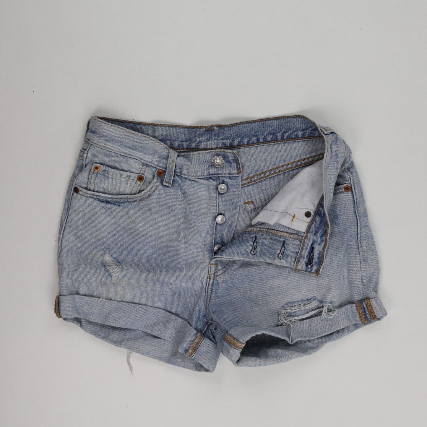 Levi’s 501 Light Wash Distressed Denim Shorts – Vintage Style Women’s Summer Essential High Waist