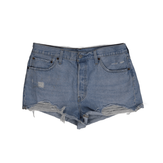 Levi's 501 Light Blue Distressed Denim High Waist Shorts Womens Size 27 Vintage Style
