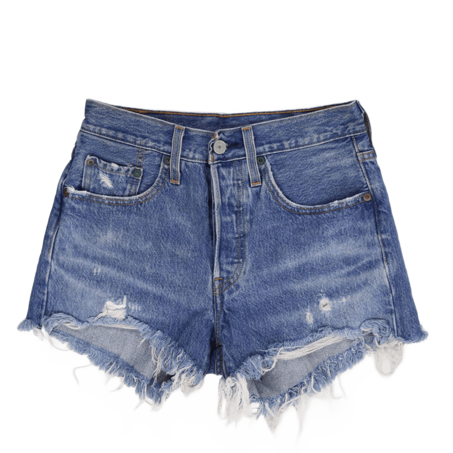Levi's Blue High-Waisted Distressed Denim Cut Off Shorts, Size Small, Frayed Hem