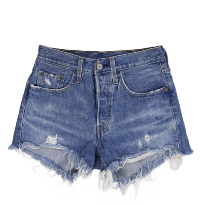 Levi's Blue High-Waisted Distressed Denim Cut Off Shorts, Size Small, Frayed Hem