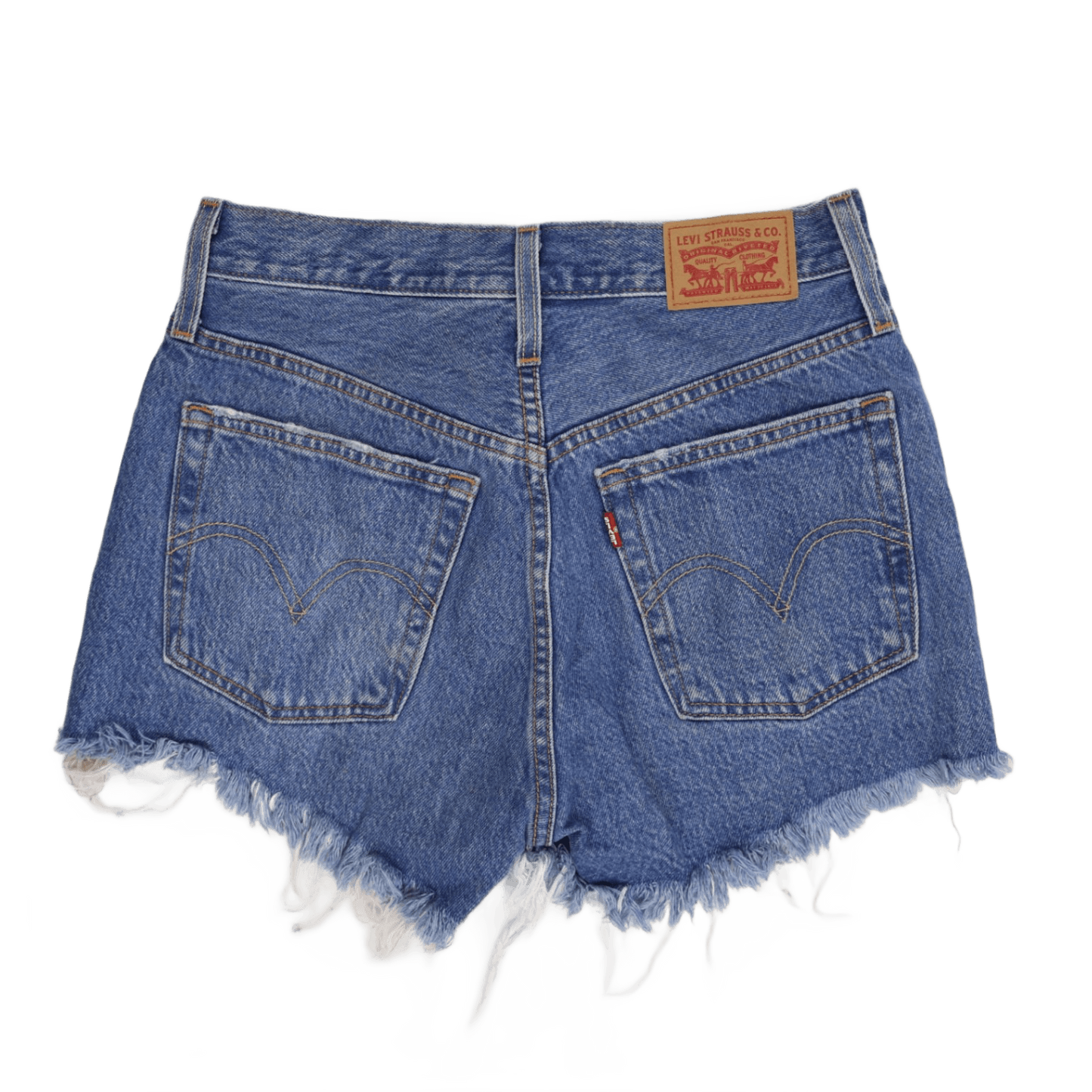 Levi's Blue High-Waisted Distressed Denim Cut Off Shorts, Size Small, Frayed Hem
