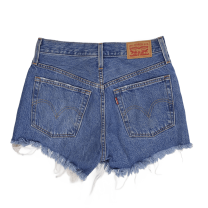 Levi's Blue High-Waisted Distressed Denim Cut Off Shorts, Size Small, Frayed Hem