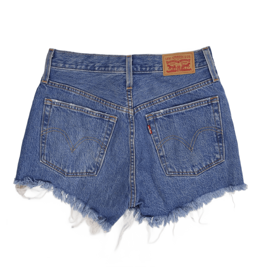 Levi's Blue High-Waisted Distressed Denim Cut Off Shorts, Size Small, Frayed Hem