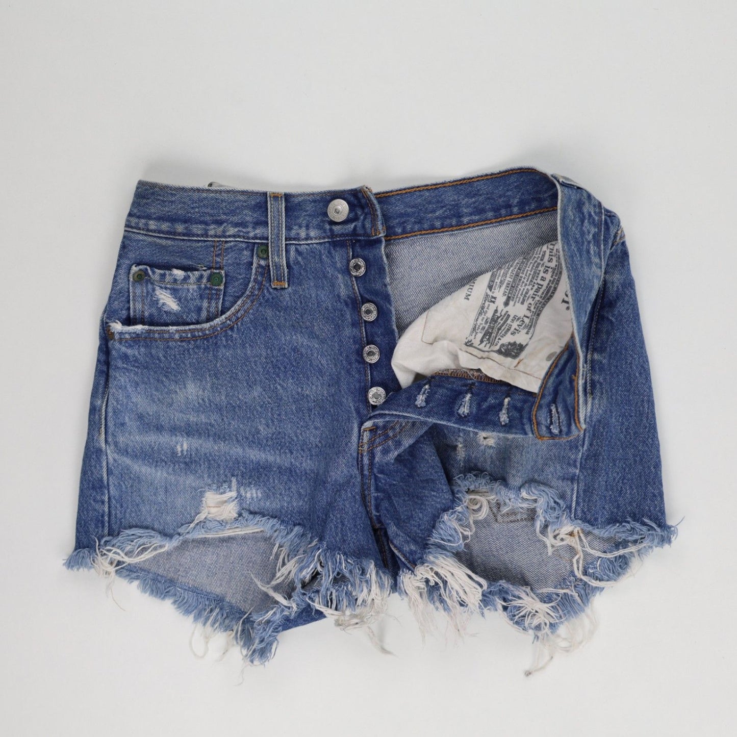 Levi's Blue High-Waisted Distressed Denim Cut Off Shorts, Size Small, Frayed Hem