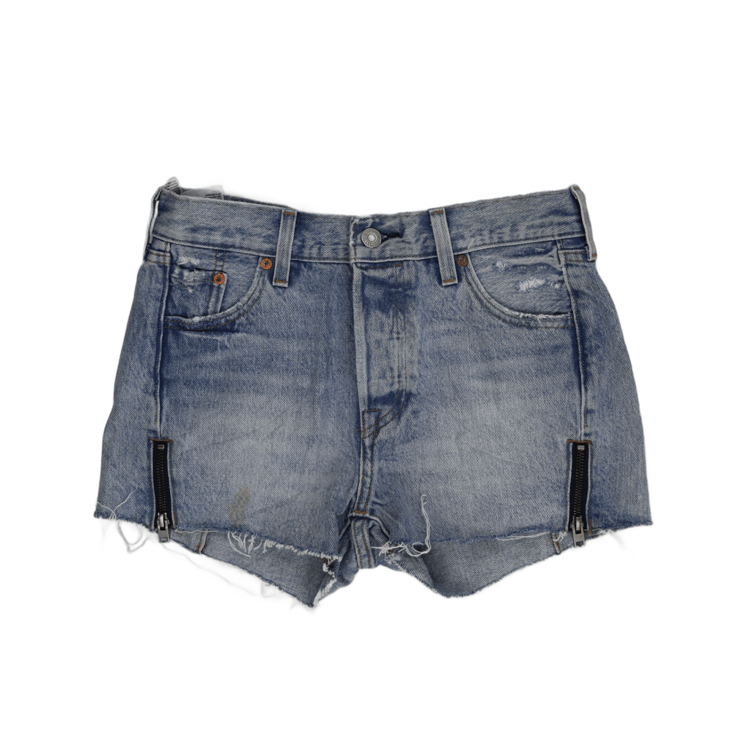 Levi's Mid Blue Denim Raw Hem Zip Detail Shorts - Women’s UK 10 Vintage Style