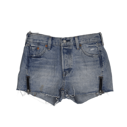 Levi's Mid Blue Denim Raw Hem Zip Detail Shorts - Women’s UK 10 Vintage Style