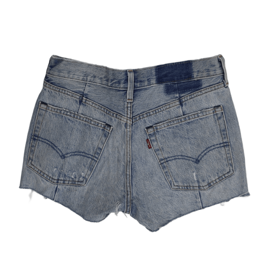 Levi's Mid Blue Denim Raw Hem Zip Detail Shorts - Women’s UK 10 Vintage Style