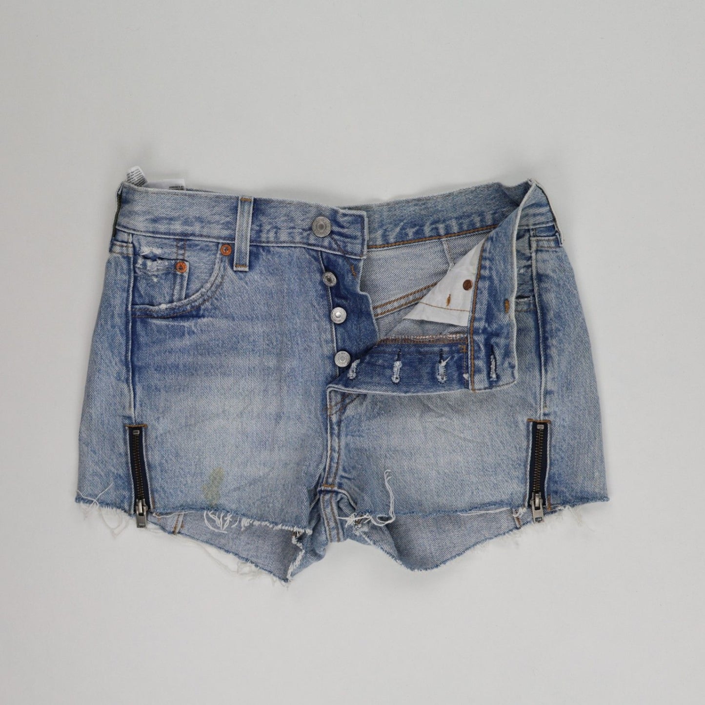 Levi's Mid Blue Denim Raw Hem Zip Detail Shorts - Women’s UK 10 Vintage Style