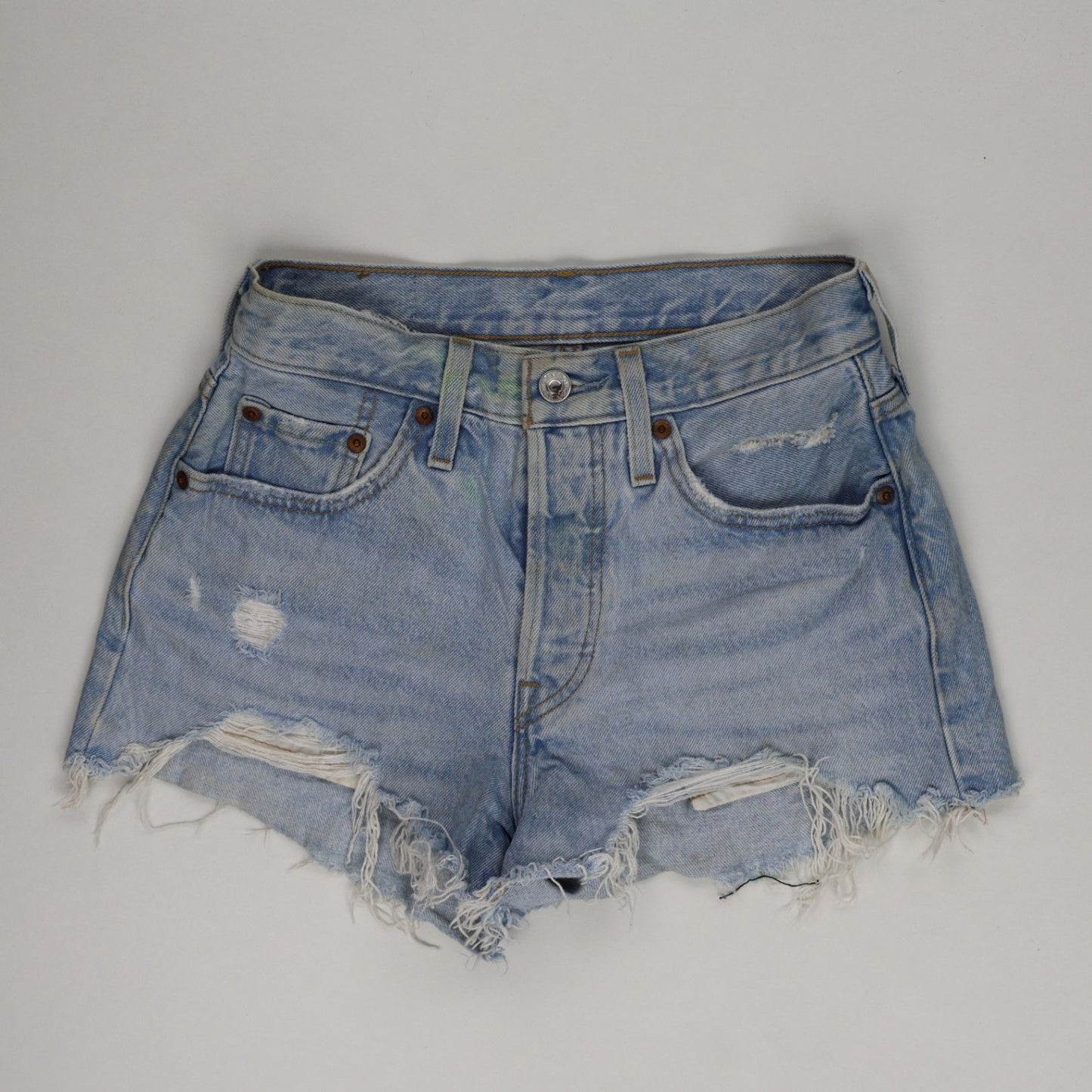 Levi's 501 High Waisted Distressed Denim Shorts Light Blue W31 Cotton Vintage