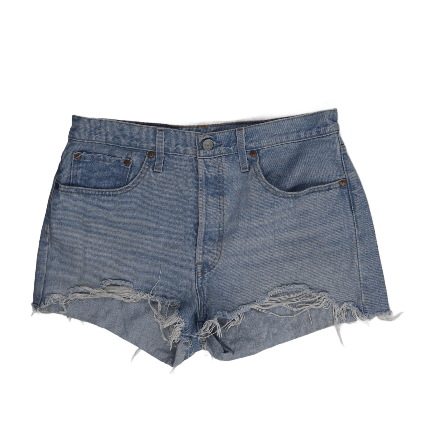 Levi's 501 High-Waisted Distressed Denim Shorts Light Blue W28 100% Cotton Vintage
