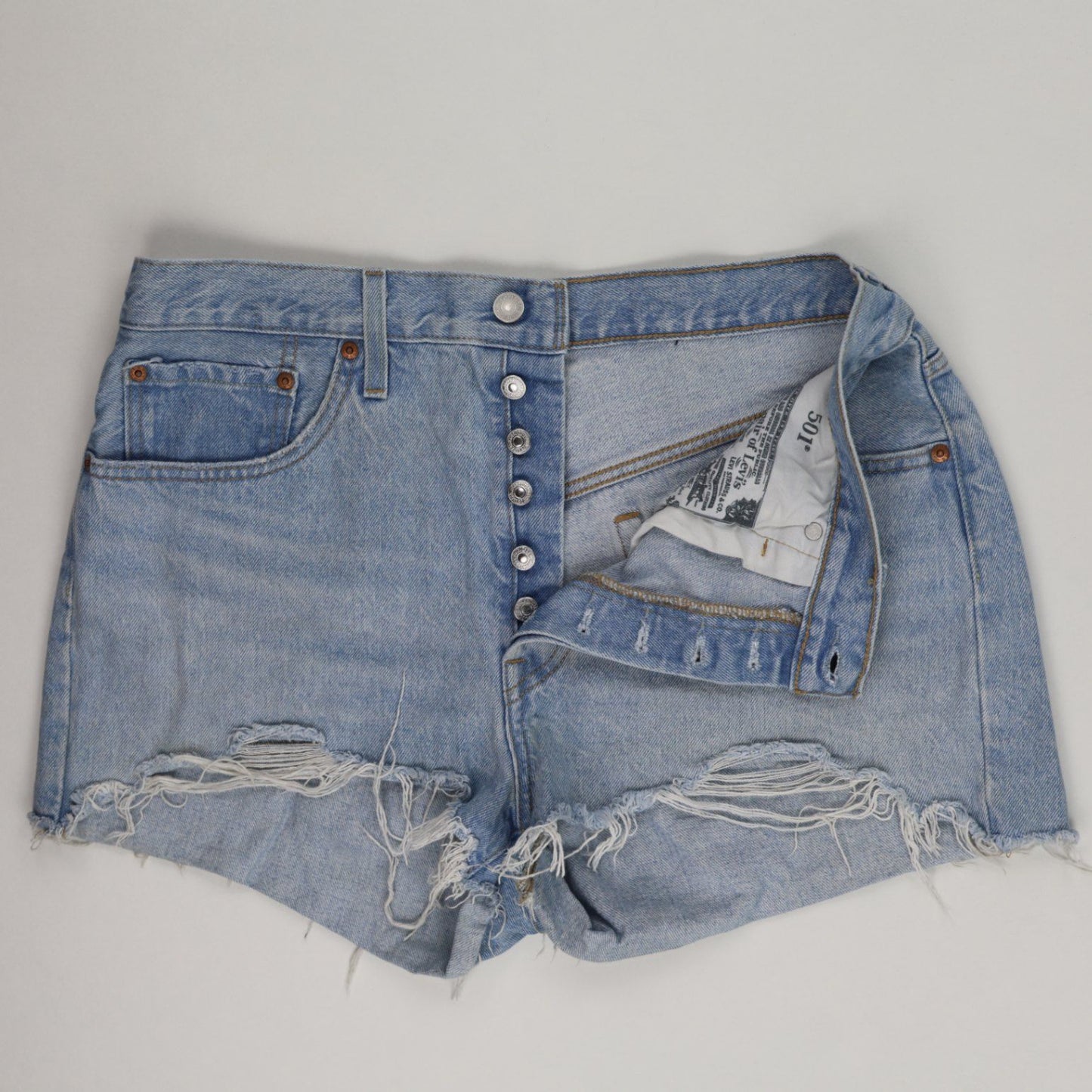Levi's 501 High-Waisted Distressed Denim Shorts Light Blue W28 100% Cotton Vintage