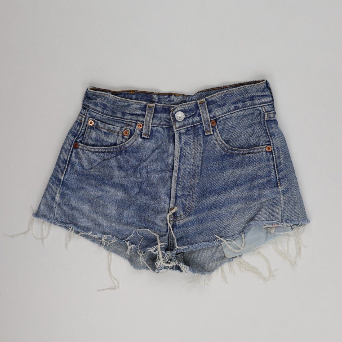 Levi's 501 Original High Waisted Denim Shorts Vintage Blue W25 L32 Cotton